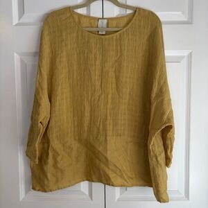 Joie Tunic Blouse Mustard Gauzy 3/4 Sleeve Boho Linen Blend Women's Plus Size 1X